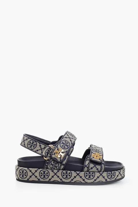 TORY BURCH T Monogram Kira Sport Velcro Strap Sandals in Perfect Navy