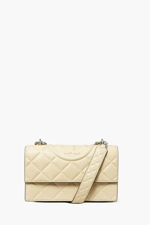 TORY BURCH Small Fleming Convertible Shoulder Bag in Vanilla Soft Serve Diamond Debossed Leather