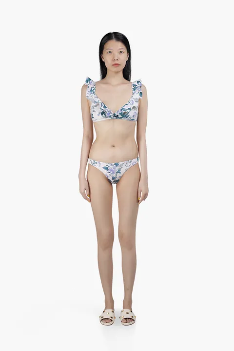 ZIMMERMANN Cassia Floral Waterfall Frill Bikini Set in Hydrangea Multicolors