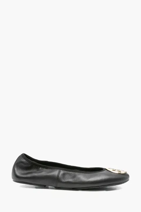 TORY BURCH Reva Travel Ballet in Black/Gold Napa Leather