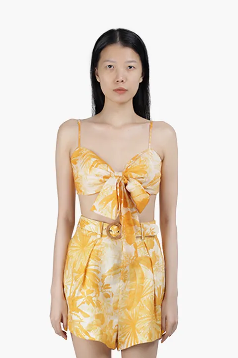 ZIMMERMANN Mae Palm Tree Print Bralette in Amber Palm with Bow