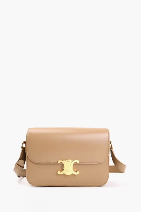 CELINE Medium Triomphe Bag in Smoked Brown Shiny Calfskin