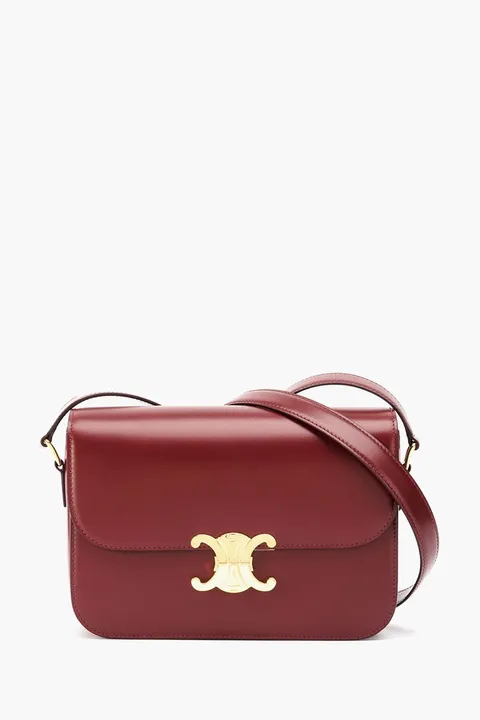 CELINE Medium Triomphe Bag in Light Burgundy Shiny Calfskin