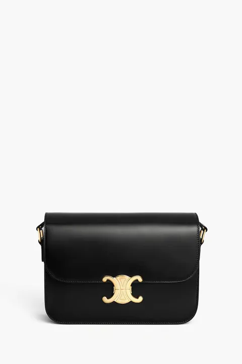 CELINE Medium Triomphe Bag in Black Shiny Calfskin