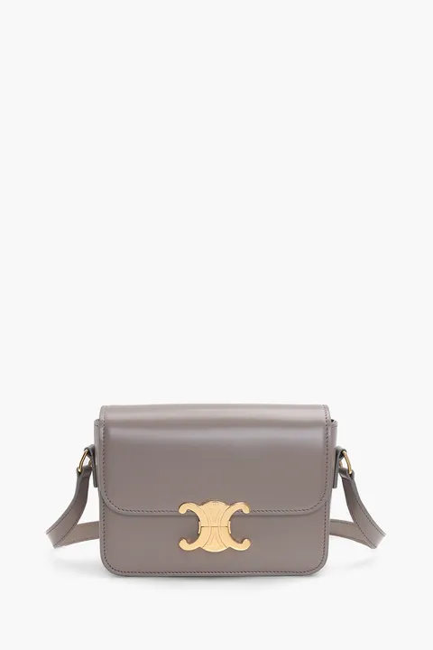 CELINE Teen Triomphe Shoulder Bag in Pebble Shiny Calfskin Leather GHW