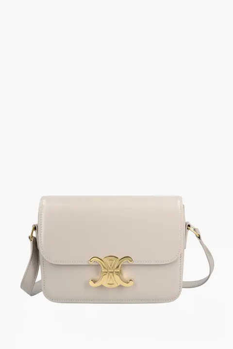 CELINE Teen Triomphe Shoulder Bag in Soft Grey Shiny Calfskin Leather GHW