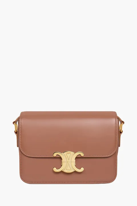 CELINE Teen Triomphe Shoulder Bag in Bronze Shiny Calfskin Leather GHW