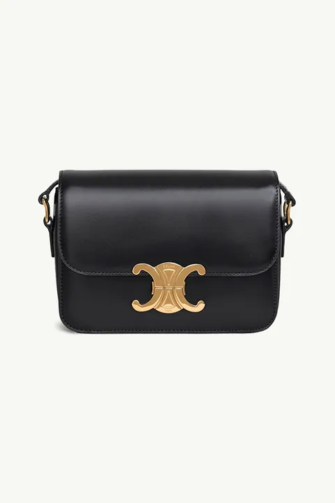 CELINE Teen Triomphe Shoulder Bag in Black Shiny Calfskin Leather GHW