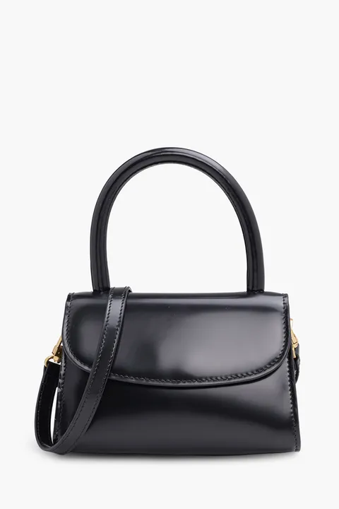 BY FAR The Mini Handbag in Black Semi Patent Leather