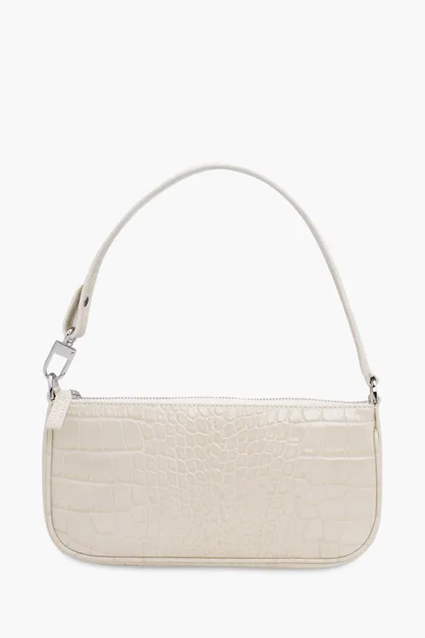 BY FAR Rachel Shoulder Bag in Cream Croco Embossed Leather
