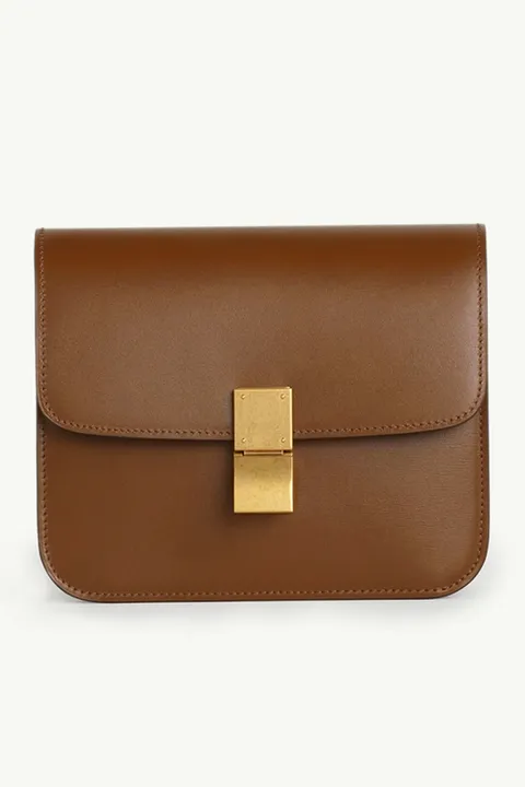 CELINE Teen Classic Box Shoulder Bag in Camel GHW