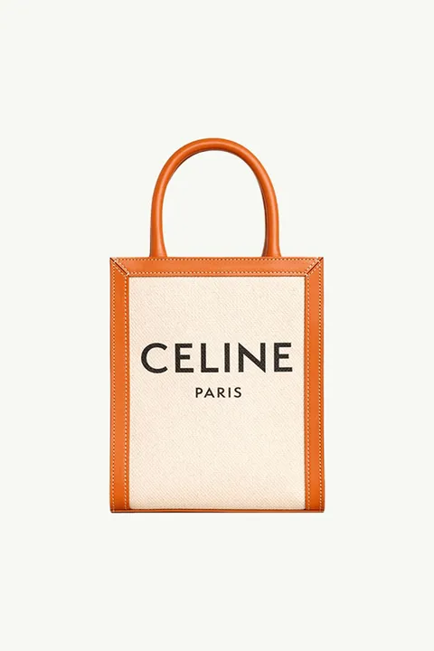 CELINE Mini Vertical Cabas in Natural/Tan with Celine Print