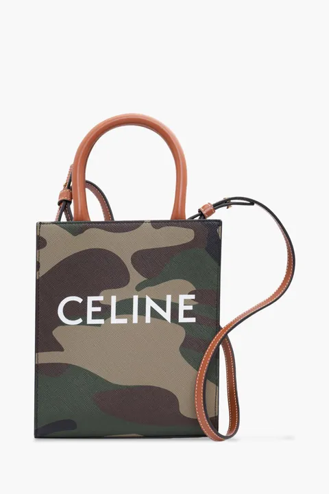 CELINE Mini Vertical Camouflage Cabas in Khaki Multicolor with Celine Print