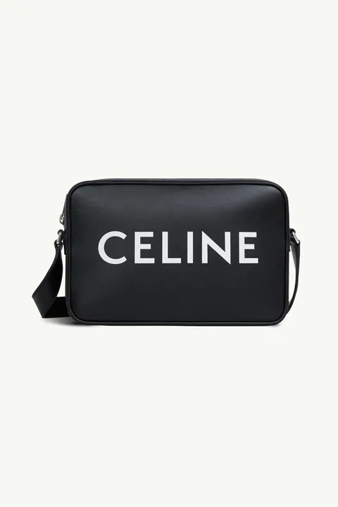 CELINE Medium Messenger Bag in Black Smooth Calfskin with Celine Print