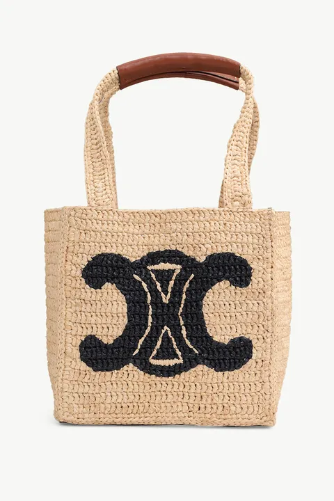 CELINE Cuir Triomphe Cube Bag in Natural/Tan Raffia x Calfskin