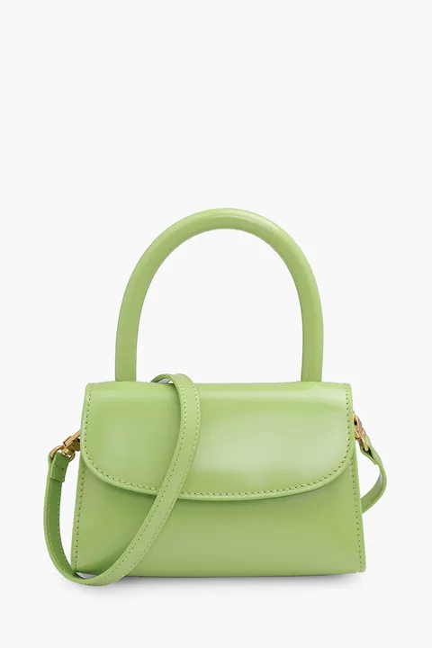 BY FAR The Mini Handbag in Lime Green Semi Patent Leather