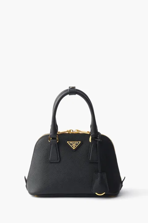 PRADA Mini Promenade Top Handle Bag in Black Saffiano Leather with Detachable Strap