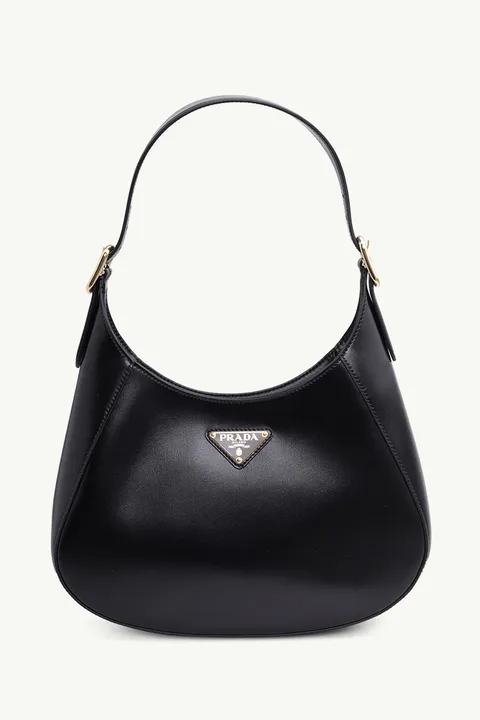 PRADA Cleo Shoulder Bag in Black Leather GHW with Adjustable Handle