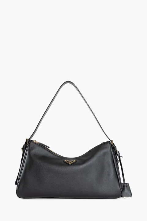 PRADA Medium Aimée Shoulder Bag in Black Grained Calfskin
