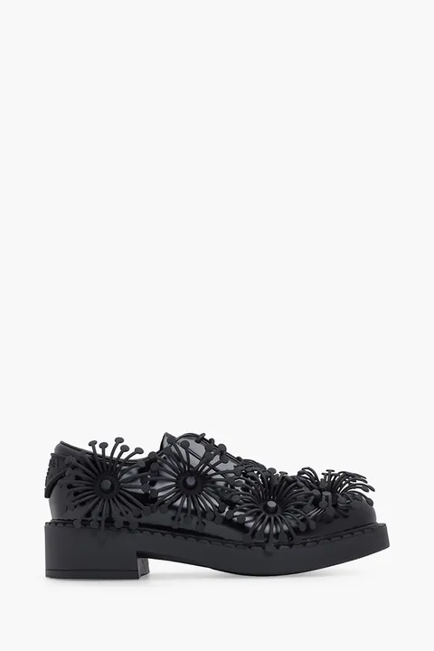 PRADA Women Azalea Flowers Loafers in Black Leather