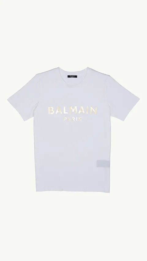 BALMAIN Women Balmain Paris Metallic Logo T-Shirt in White/Gold