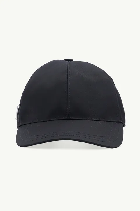 PRADA Triangle Logo Baseball Cap in Black Re-Nylon with Cotton Lining