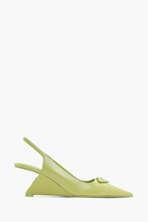 PRADA Triangle Logo Slingback Pumps 65mm in Lime Green Brushed Leather