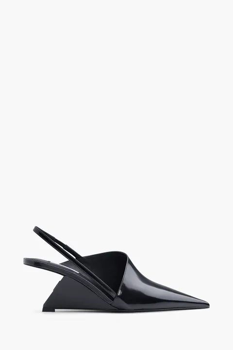 PRADA Women Asymmetrical Slingback Pumps 65mm in Black Brushed Leather