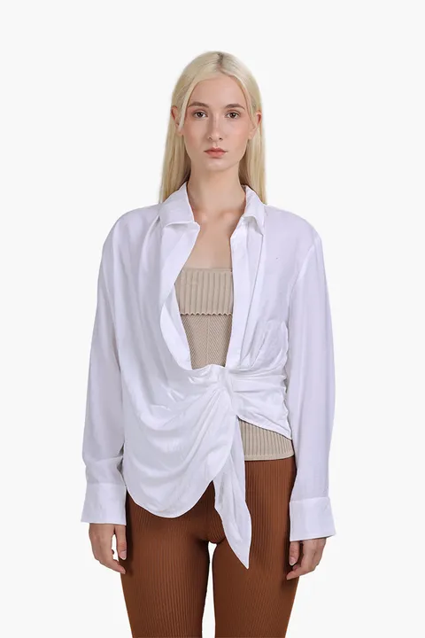 JACQUEMUS Women La Chemise Bahia Tied-Sash Shirt in White