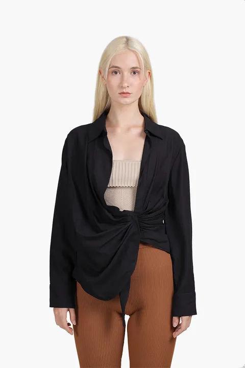 JACQUEMUS Women La Chemise Bahia Tied-Sash Shirt in Black