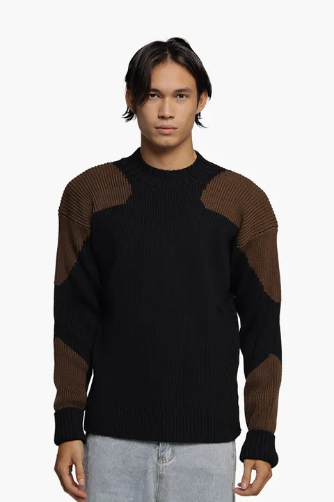 JACQUEMUS Men La Maille Giro Two-Tone Jumper in Black/Brown