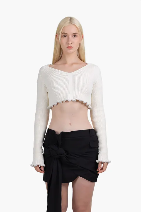 JACQUEMUS Women La Maille Santon Cropped Sweater in Off White