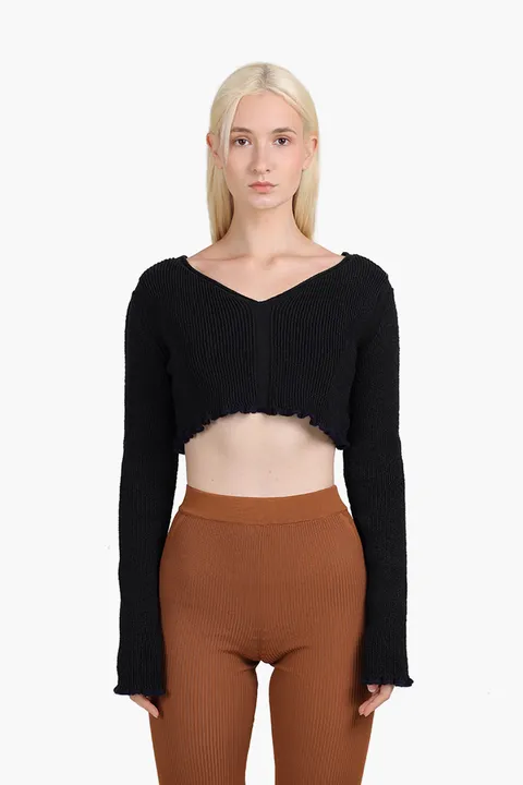 JACQUEMUS Women La Maille Santon Cropped Sweater in Black