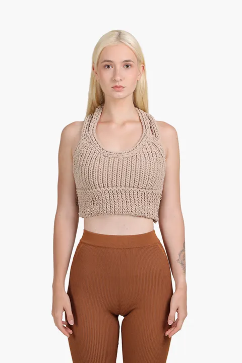 JACQUEMUS Women La Maille Nuvola Cropped Top in Light Brown