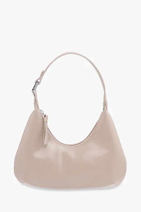 BY FAR Baby Amber Top Zipper Shoulder Bag in Khaki Semi Patent Leather