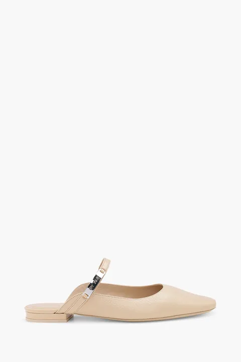BY FAR Women Etta Flat Slingback Mules in Sand Grained Leather