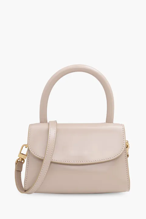 BY FAR The Mini Handbag in Khaki Semi Patent Leather