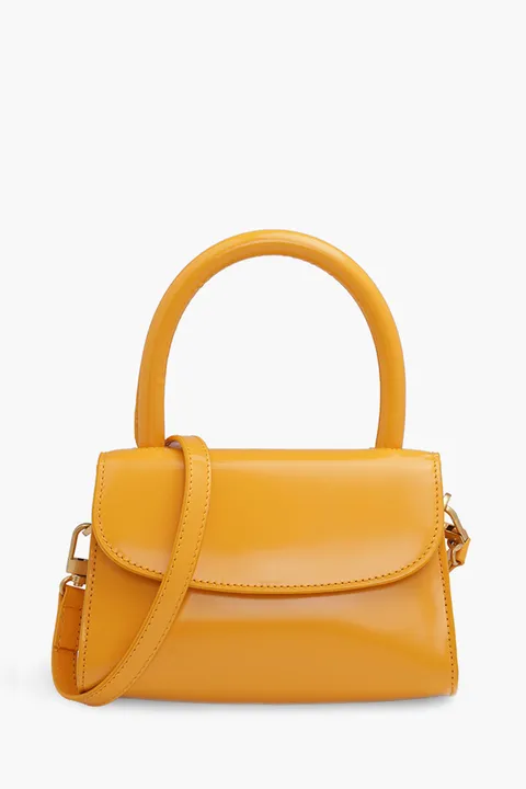 BY FAR The Mini Handbag in Sunflower Semi Patent Leather