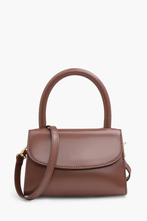 BY FAR The Mini Handbag in Tabac Semi Patent Leather