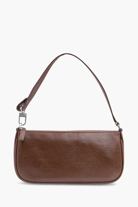 BY FAR Rachel Shoulder Bag in Tabac Embossed Leather