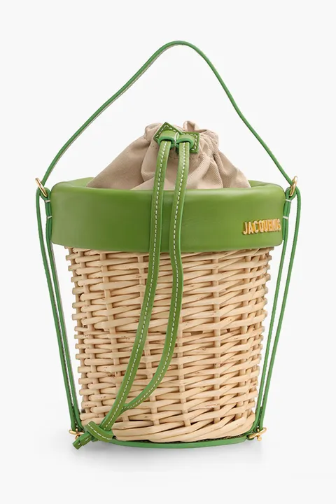 JACQUEMUS Le Panier Seau Bucket Bag in Green Smooth Leather
