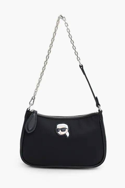 KARL LAGERFELD Small K/Ikonik 2.0 Zip Chain Shoulder Bag in Black Nylon