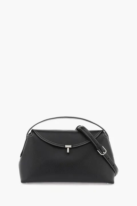 TOTEME T-Lock Top Handle Bag in Black Grain Cow Leather SHW