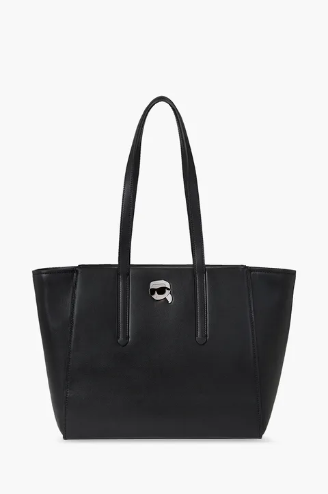 KARL LAGERFELD K/Ikonik 2.0 Pin Tote Bag in Black Leather