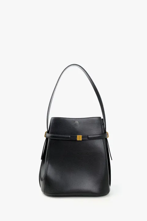 TOTEME Belted Bucket Shoulder Bag in Black Leather GHW