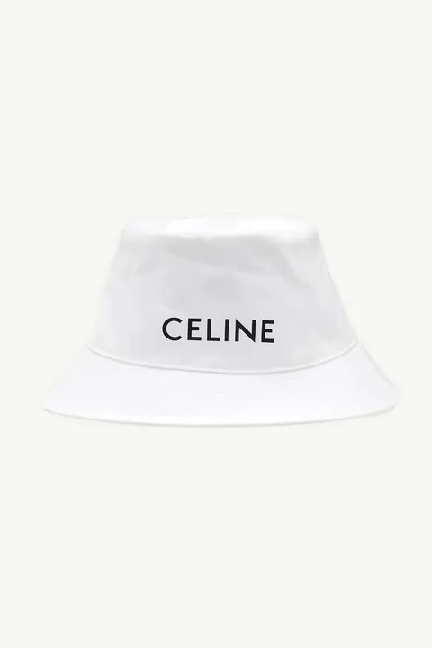 CELINE Men Logo Bucket Hat in White Gabardine Cotton