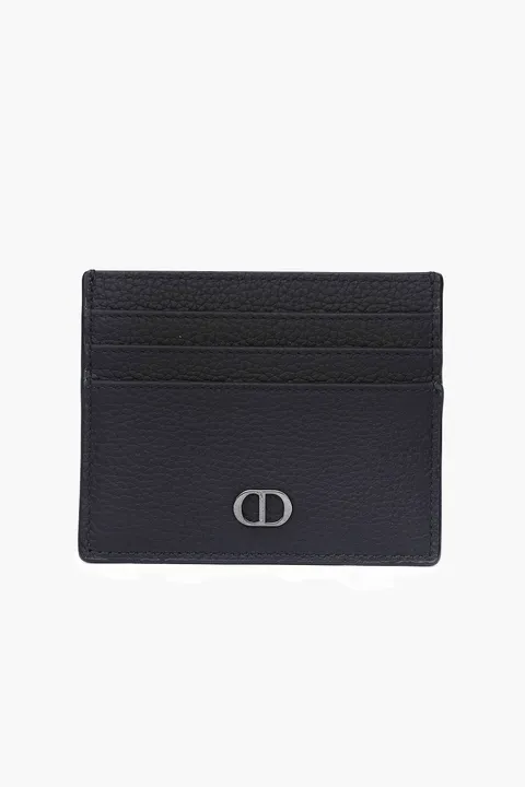 CHRISTIAN DIOR 'CD Icon' Signature Card Holder in Black Grained Leather with 6 Card Slots
