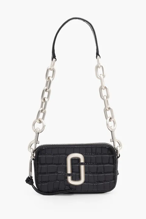 MARC JACOBS Small The Croc-Embossed Snapshot Camera Bag in Black