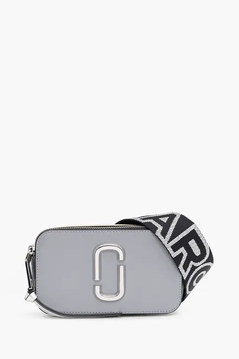 MARC JACOBS Small The Snapshot Camera Bag in Wolf Grey Multi with Logo Webbing Straps