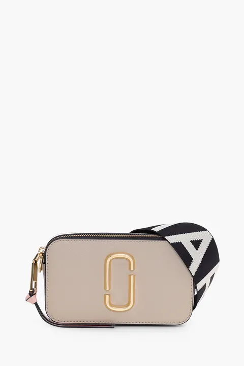 MARC JACOBS Small The Snapshot Camera Bag in Khaki Multi with Logo Webbing Straps